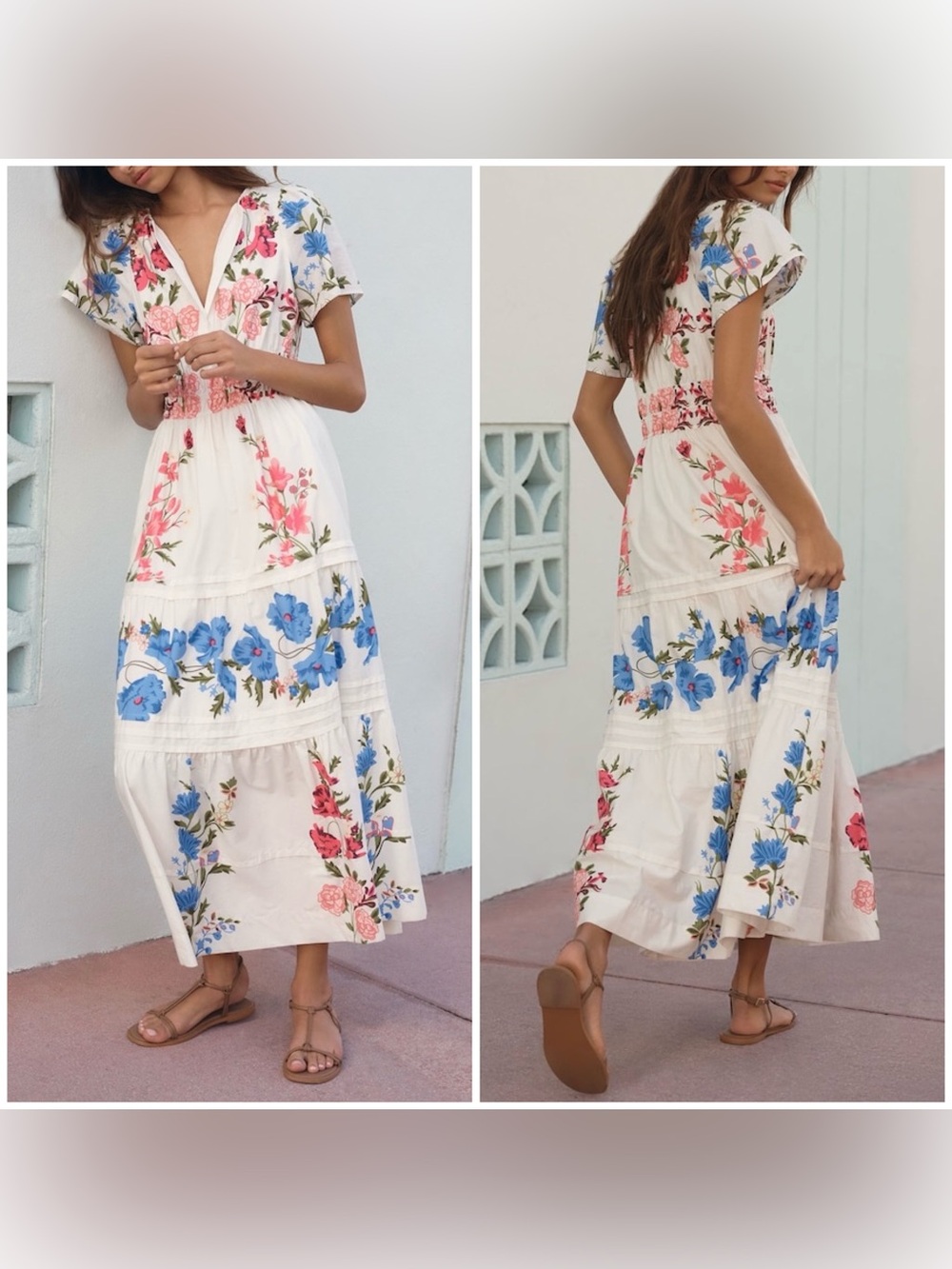 NWOT Anthropologie Somerset 100% Cotton Poplin Maxi Dress - ivory floral - M *IR